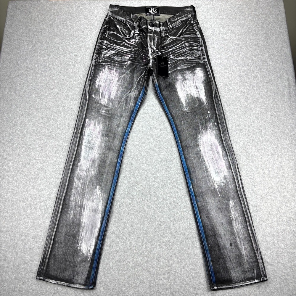 Rock & Republic Jeans Men's 32 Black Striaght Leg Distressed Low Rise Grunge